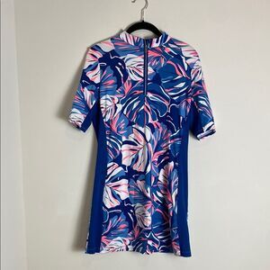 Tail Activewear Zaya Tennis Golf Quarter Zip Short Sleeve Leaf Tropical Dress S